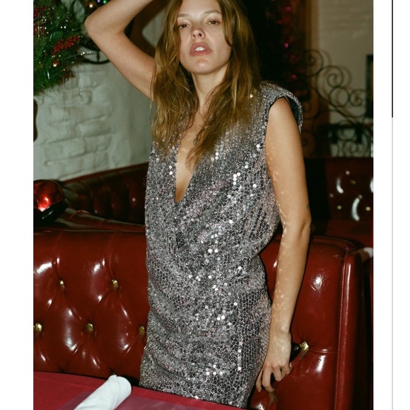 ZARA Draped Silver Sequin Dress - Picture 5 of 16